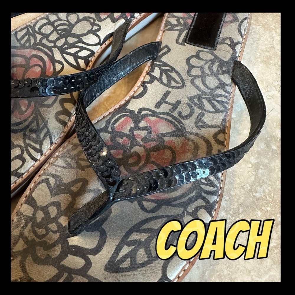 Authentic black sequin COACH flip flops -size 8